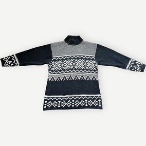 St. John’s Bay Vintage Chunky Knit Cozy Gray Fair Isle Mockneck Sweater. XL.